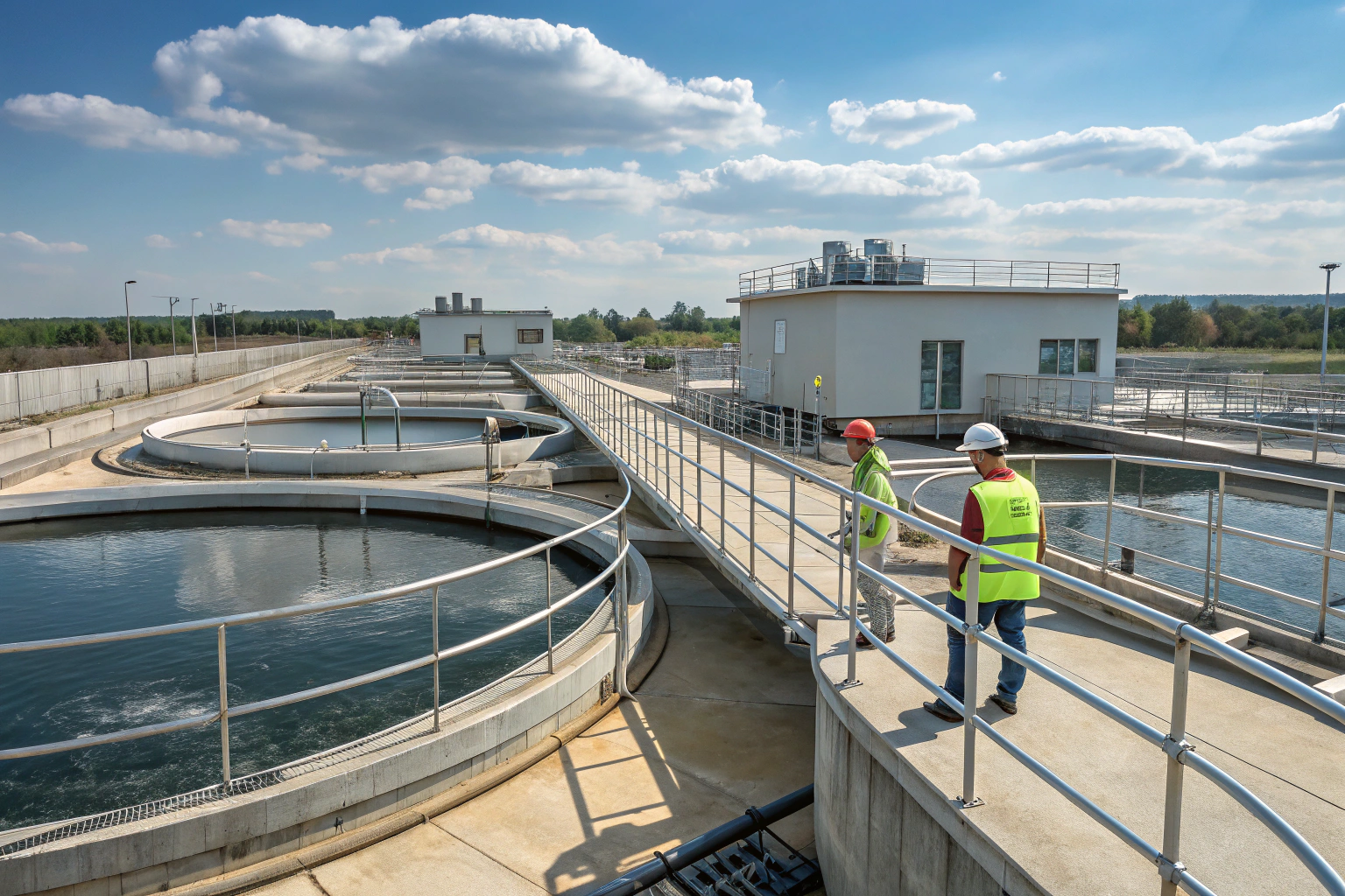 a photorealistic modern wastewater treatment facil