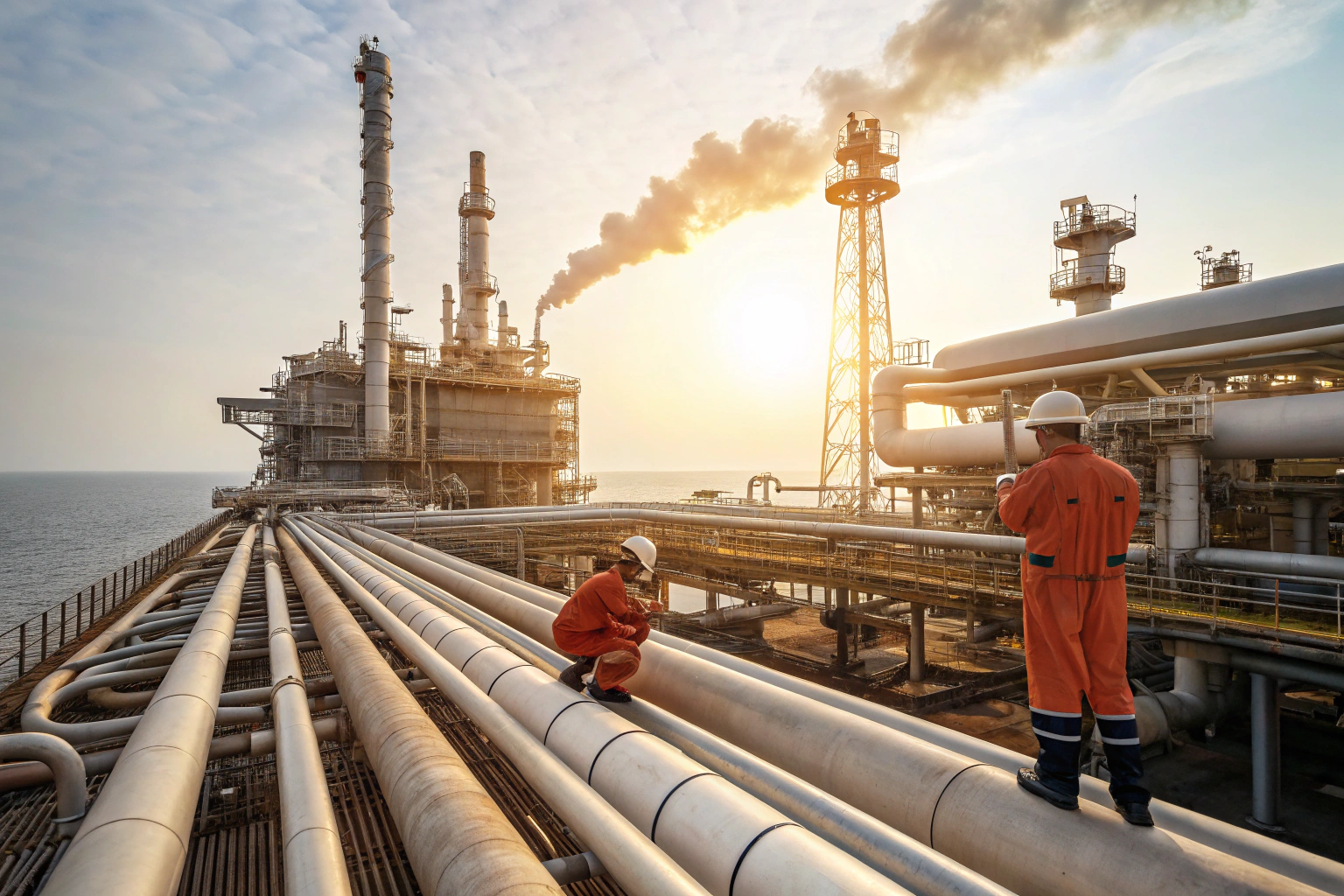 a photorealistic oil and gas industrial site mas