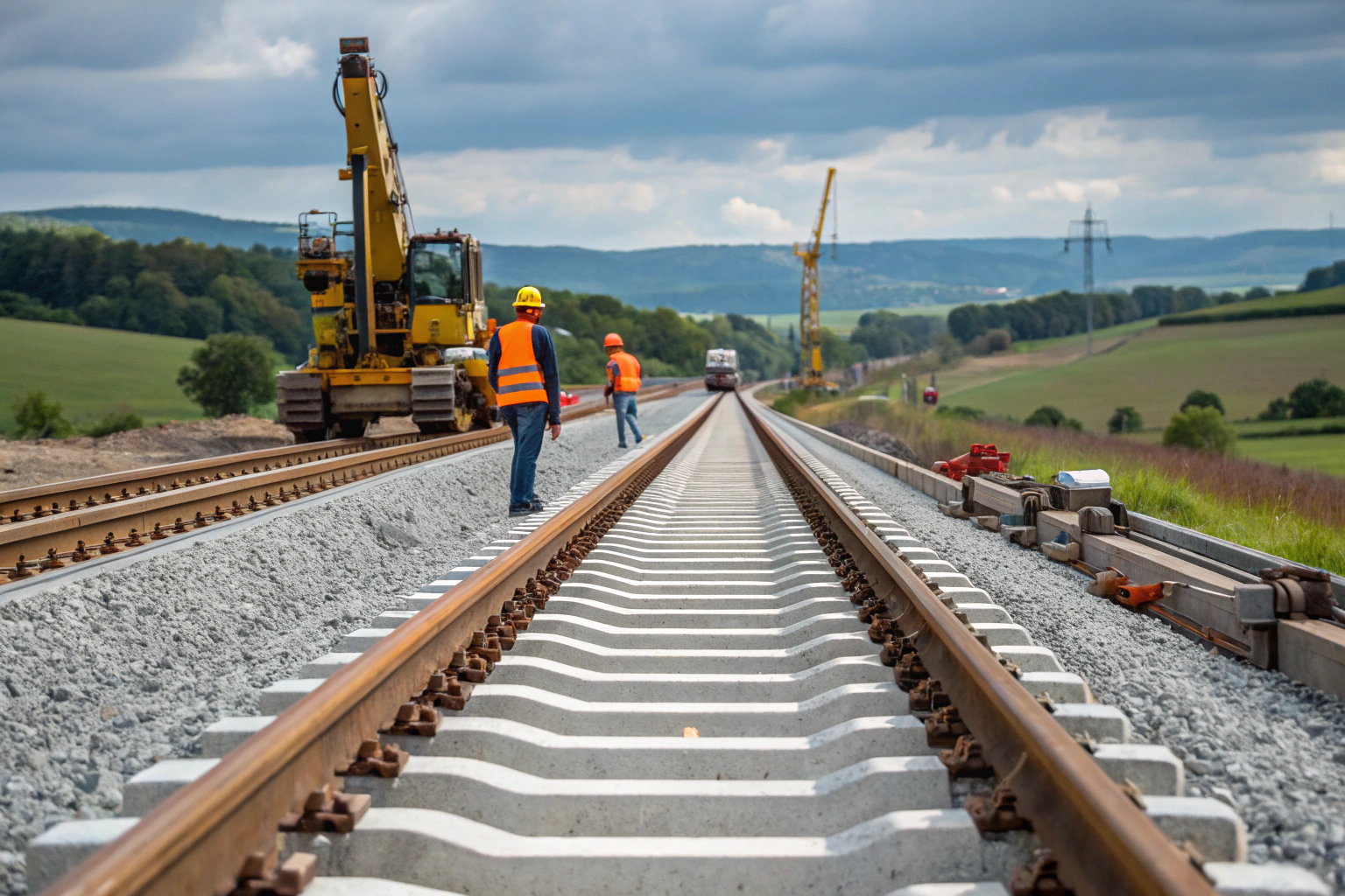 a photorealistic railway construction site showing